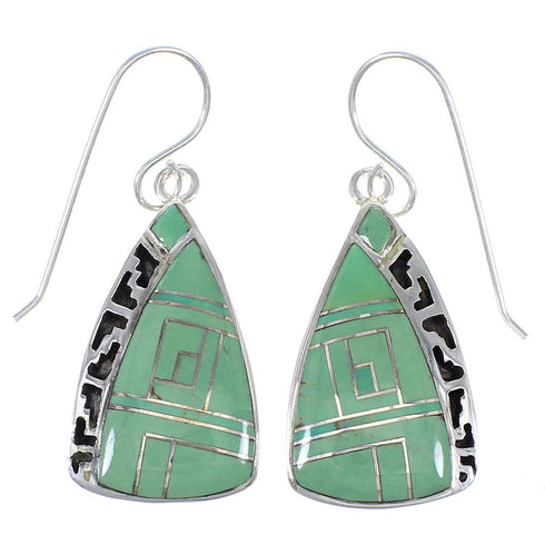 Southwest Turquoise Genuine Sterling Silver Hook Dangle Earrings YX79084